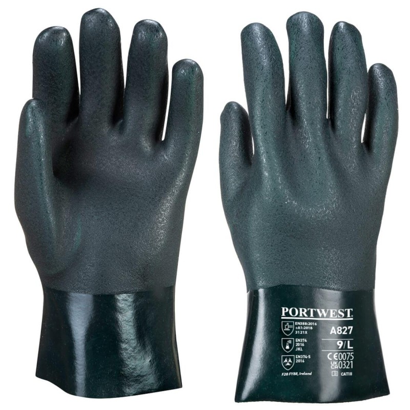 Gants PVC Vert (27 cm) double trempage - A827 Gants PVC Vert (27 cm) double trempage - A827