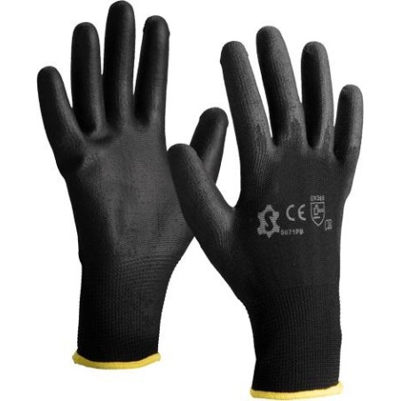 Black nylon gloves with black PU coated - 5071PB