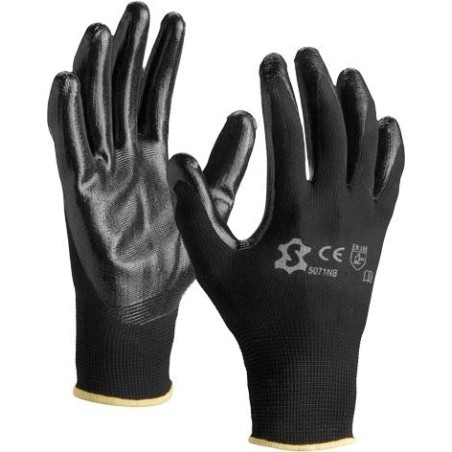 Black nylon gloves with black nitrile coated - 5071NB